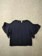 H M Women Top 10 Blue 100% Polyester Ruffle Short Sleeve Regular Fit Blouse