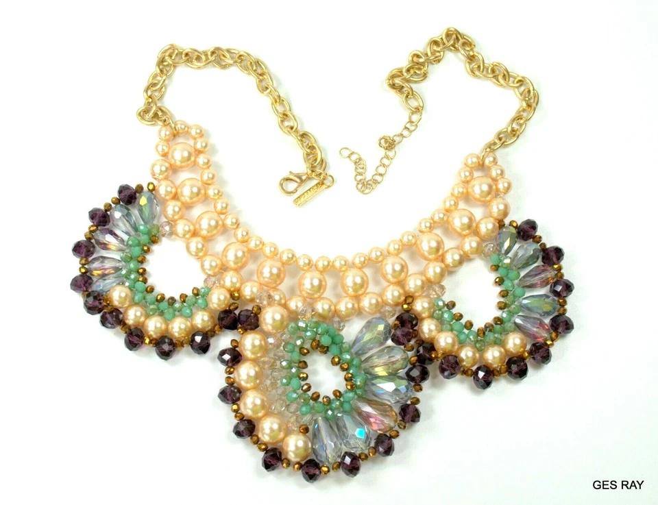 Beaded Rhinestone and Faux Pearl Necklace Collar Freedom at Top-shop* - Image 2 of 4