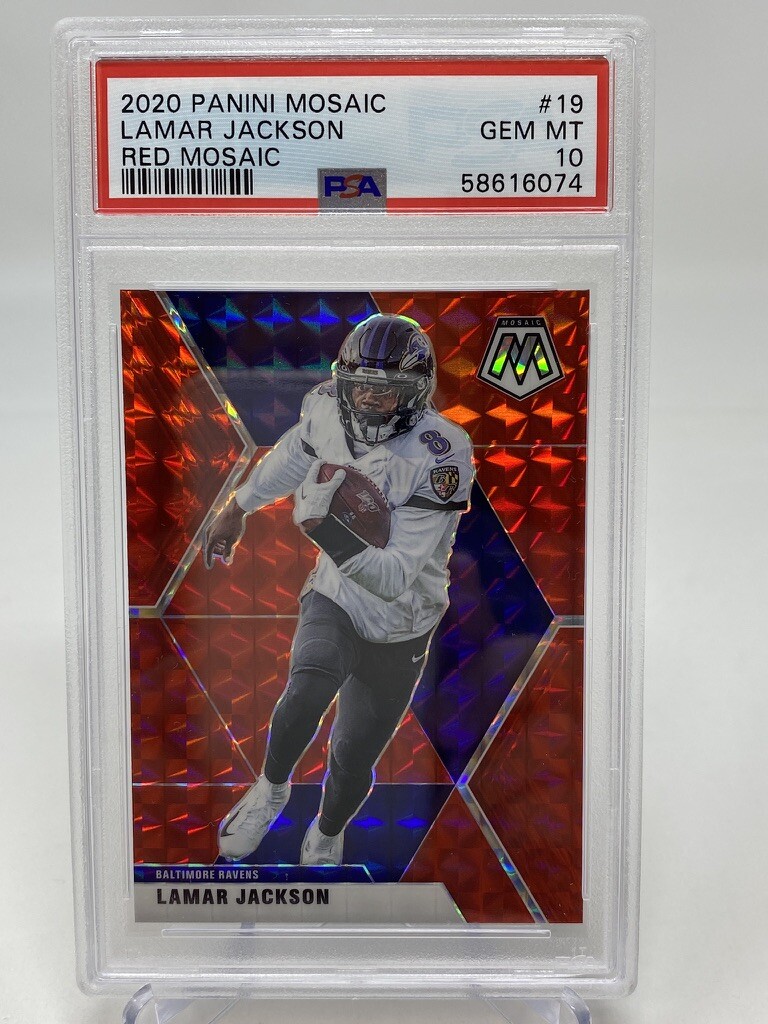 2020 Panini Mosaic #19 Lamar Jackson Red Mosaic - PSA 10 view 6
