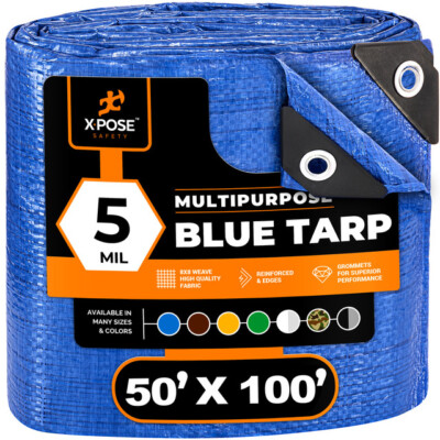 50' X 100' Multi Purpose Blue Poly Tarp Cover Tent Shelter RV Camping Tarpaulin