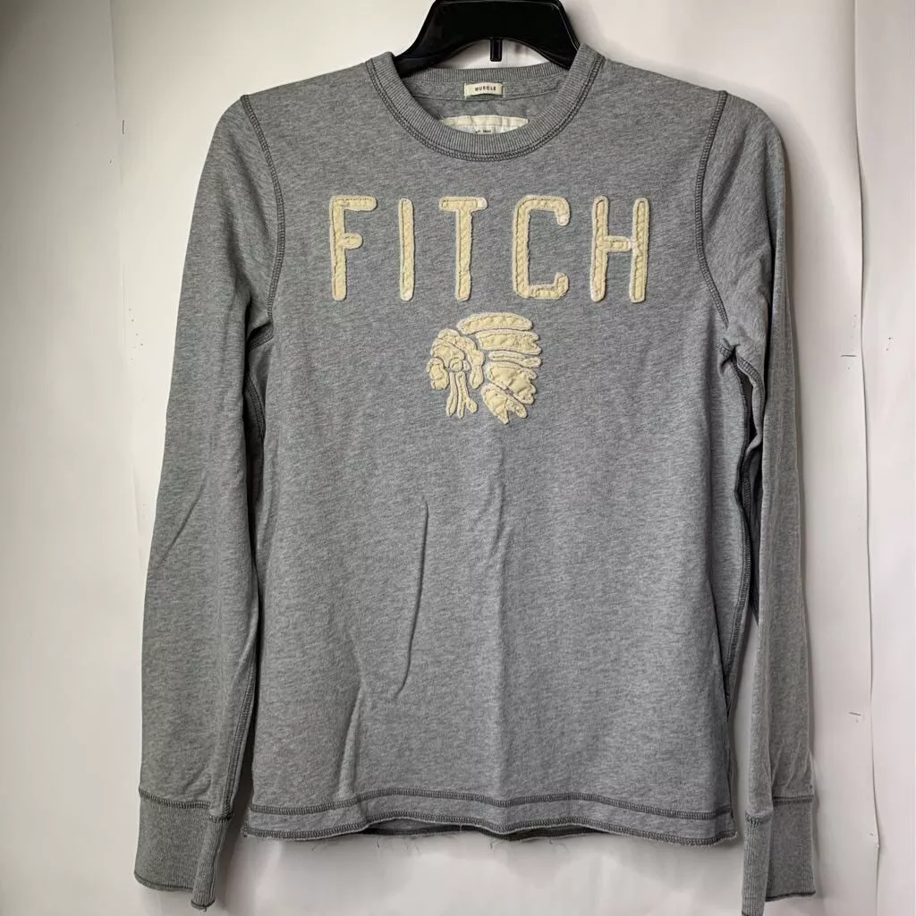 Abercrombie Fitch Mens Sweatshirt Crew Gray Indian Chief Logo Long Sleeve M