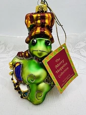 Scottish Christmas Merry Hoppins Collection Green Turtle Playing Drums Ornament