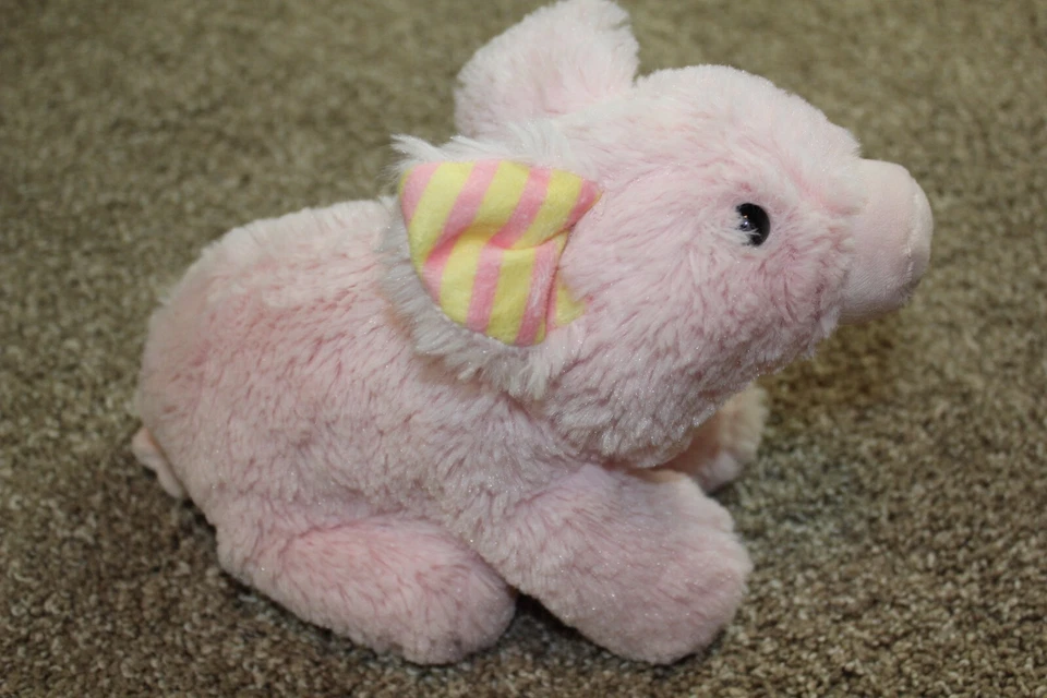 Juguete Manhattan Rosa Peluche Cerdo Cerdito Bebé Infante Juguete de Peluche Corazón Amarillo 7" RARO Foto 3 de 4