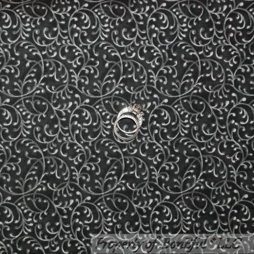 BonEful Fabric FQ Cotton Quilt VTG Black Gray Calico Flower Tiny Print Swirl Dot - Picture 12 of 12
