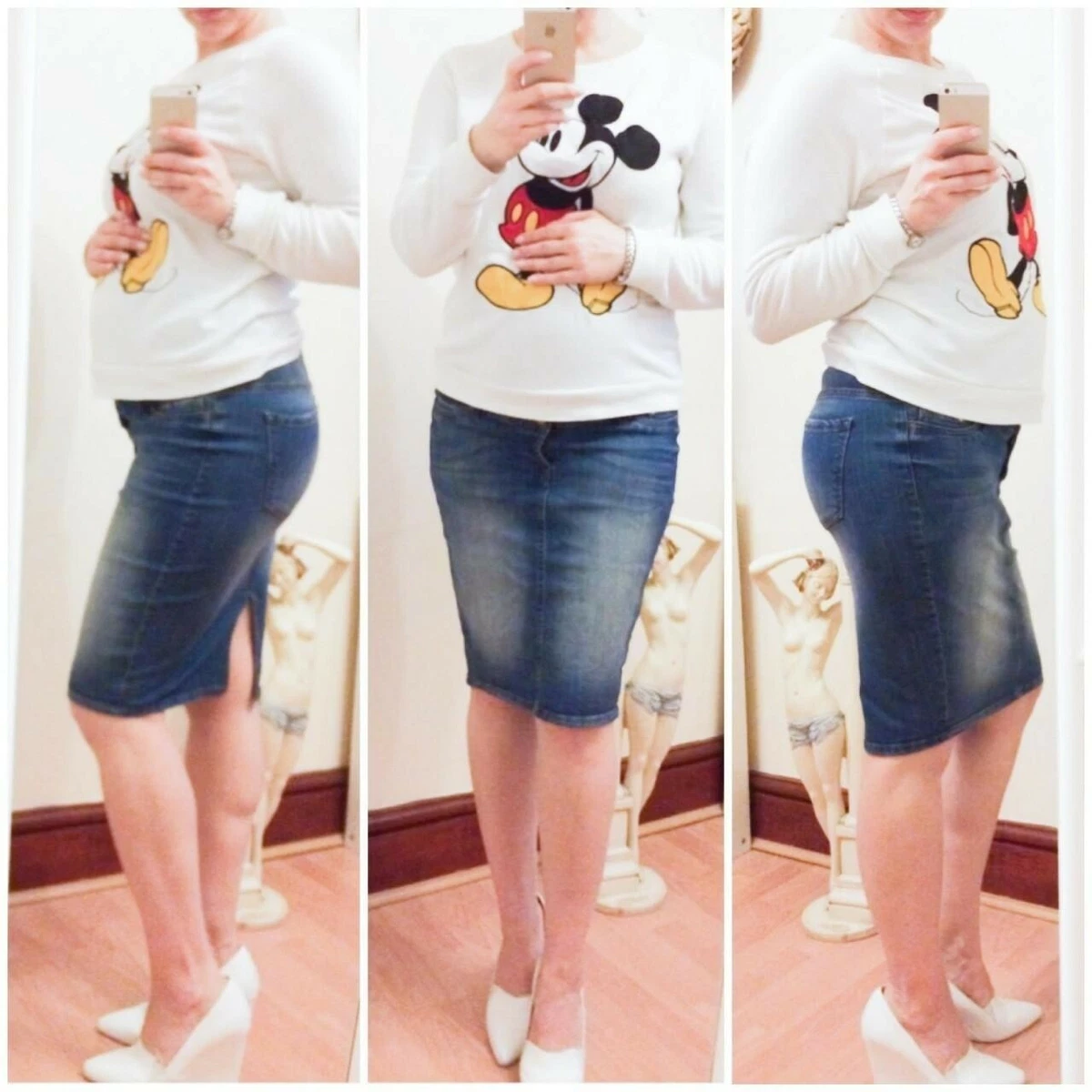 Maternity knee length denim skirt cheap