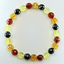 Natural Multi-Color faceted 8mm BALTIC AMBER Stretch Bracelet Lithuania 202