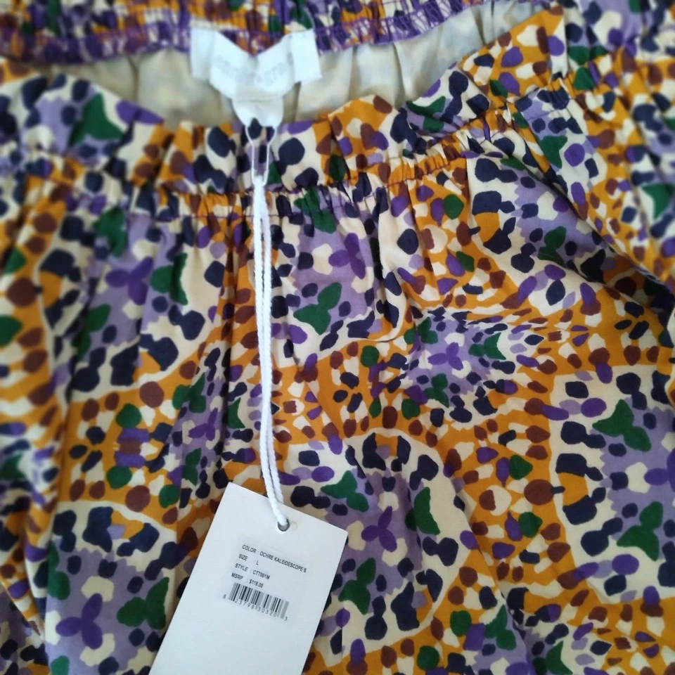 JENNIFER & GRACE хлопок юбка и верхний костюм размер L новый $118 желтый Ochre Kaleidesc - Изображение 3 из 4