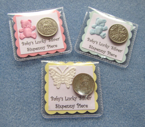 Lucky &#039;Silver&#039; Sixpence Gift. New Baby*Baby Shower*Christening*Girl*Boy*Neutral