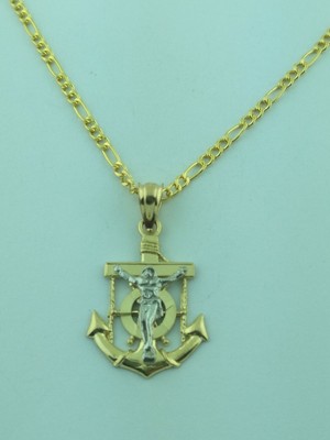 14K Solid Gold Anchor Pendant with 14K 