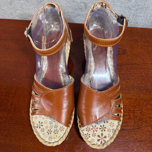 Lassen Wedge Sandals 9.5 Medium Ankle Strap Espadrille Platform Brown Leather - Picture 3 of 13