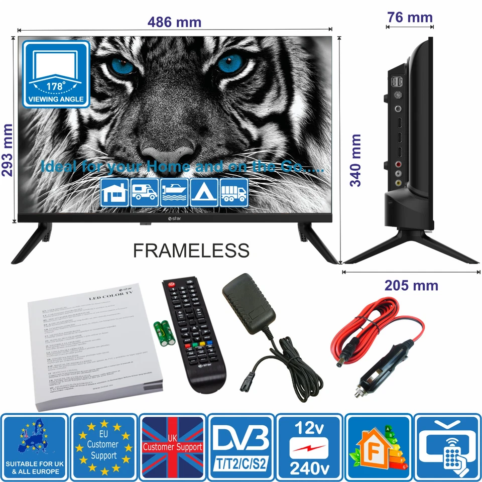 22" 12V or 240V TV Frameless Full HD 1080p 3xHDMI 2xUSB Motorhomes Caravan Boat - image 2 of 4