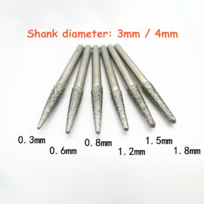 Diamond Burr Drill Bits 0.3mm-1.5mm Engraving Rotary Tool For CNC 3mm/4mm Shank