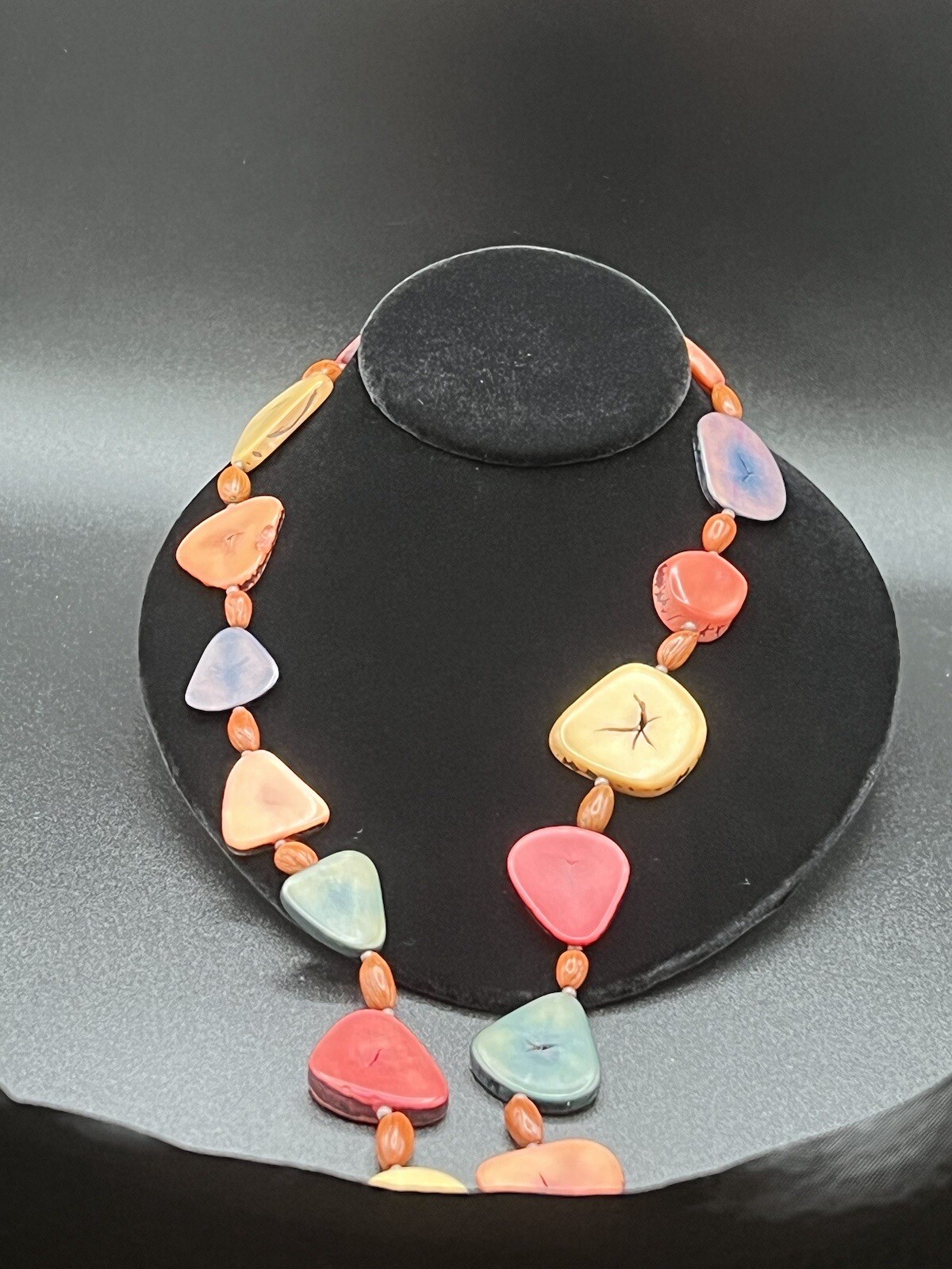 Multi Colored Flat Disc Long Beaded Necklace - image 10