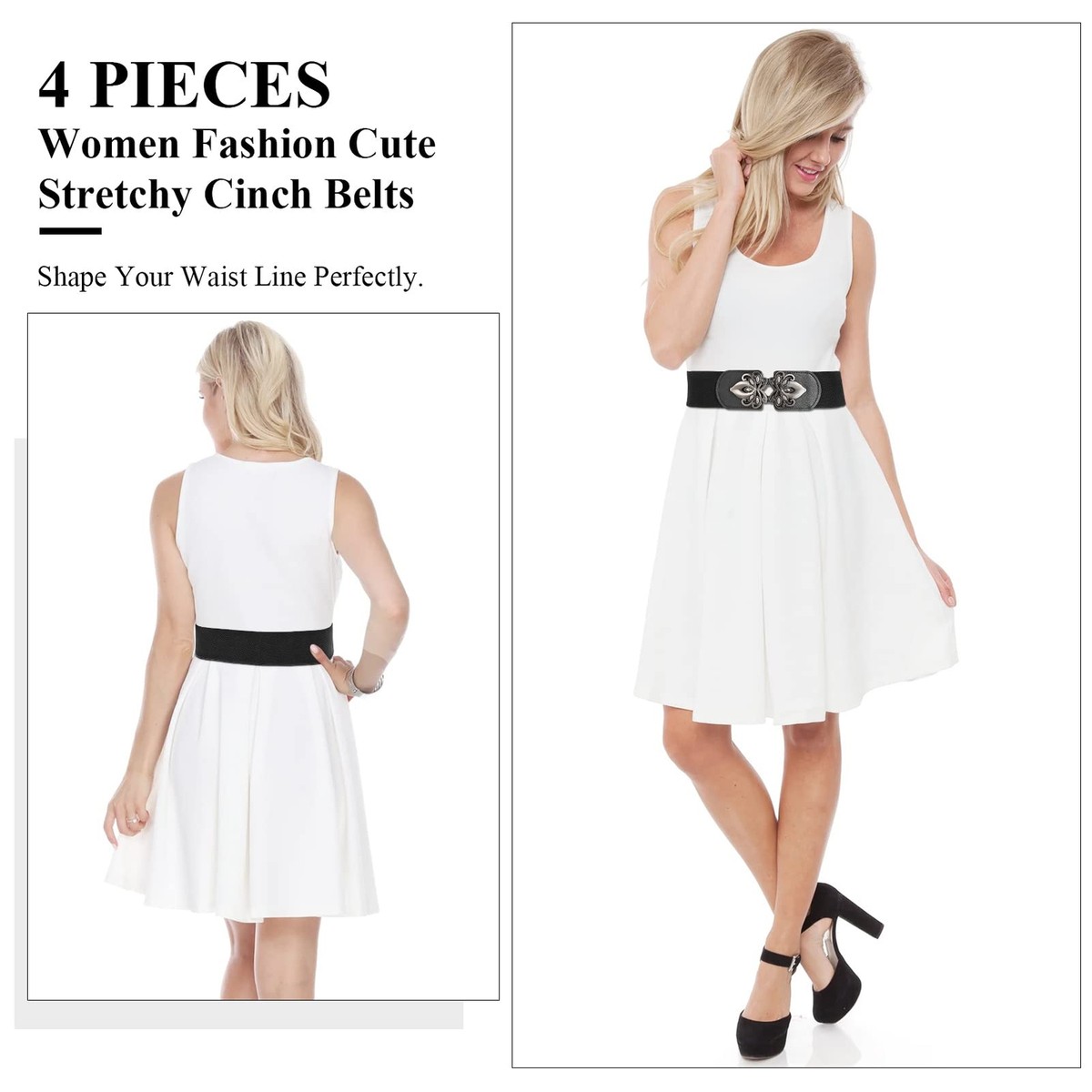 2/3/4 Pack Women Vintage Wide Waist Belt for Dress, Elastic Cinch Belt Xtinmee 4 Pieces Plus Size Waist Belts for Women 2 XL Wide  main image 3