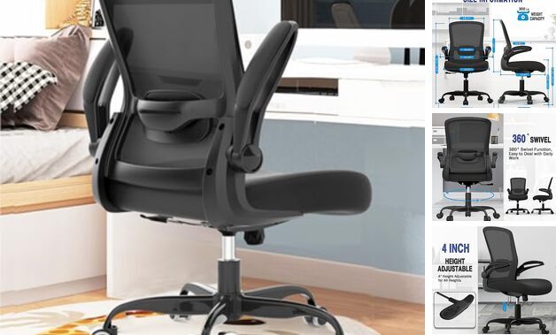 Silla de Oficina, Cómoda Silla de Escritorio con Soporte Lumbar Ajustable, Todo Negro Moderno