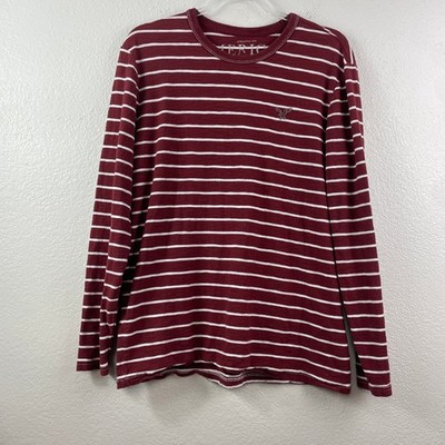 American Eagle Mens Athletic Fit Striped Long Sleeve T-Shirt Burgundy White M
