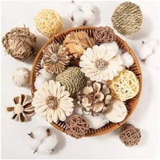 Vintage Decorative Balls Rattan Wicker Bowl Filler 17Pcs