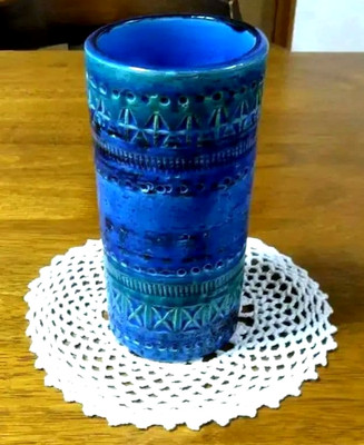 FLAVIA BITOSSI Rimini Blue Pottery Vase Art Ceramic Vintage Flower Vase w/ Box