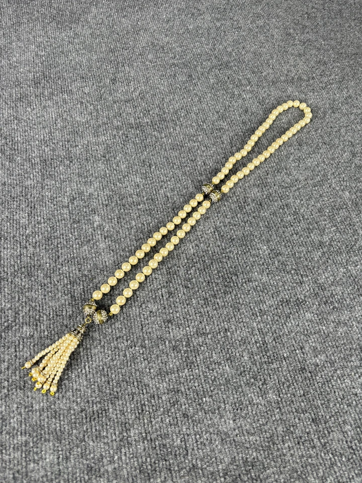 Heidi Daus Necklace Gold Tone Crystal Faux Pearl Have It Your Way 36" With Box - Image 3 of 4