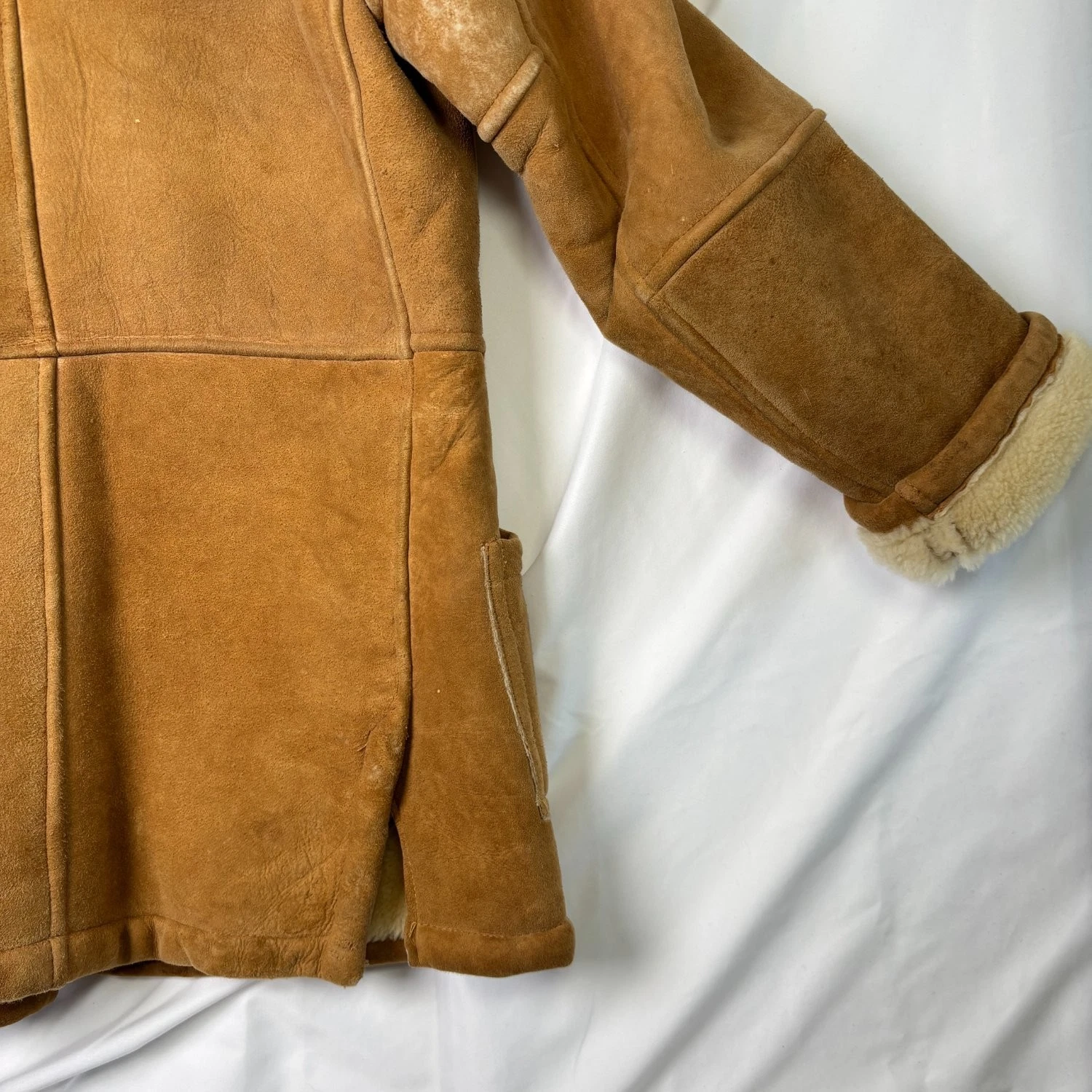 Vtg Ice Age Shearling Coat 70s Mens Medium Brown Suede Leather Rancher Jacket image 16