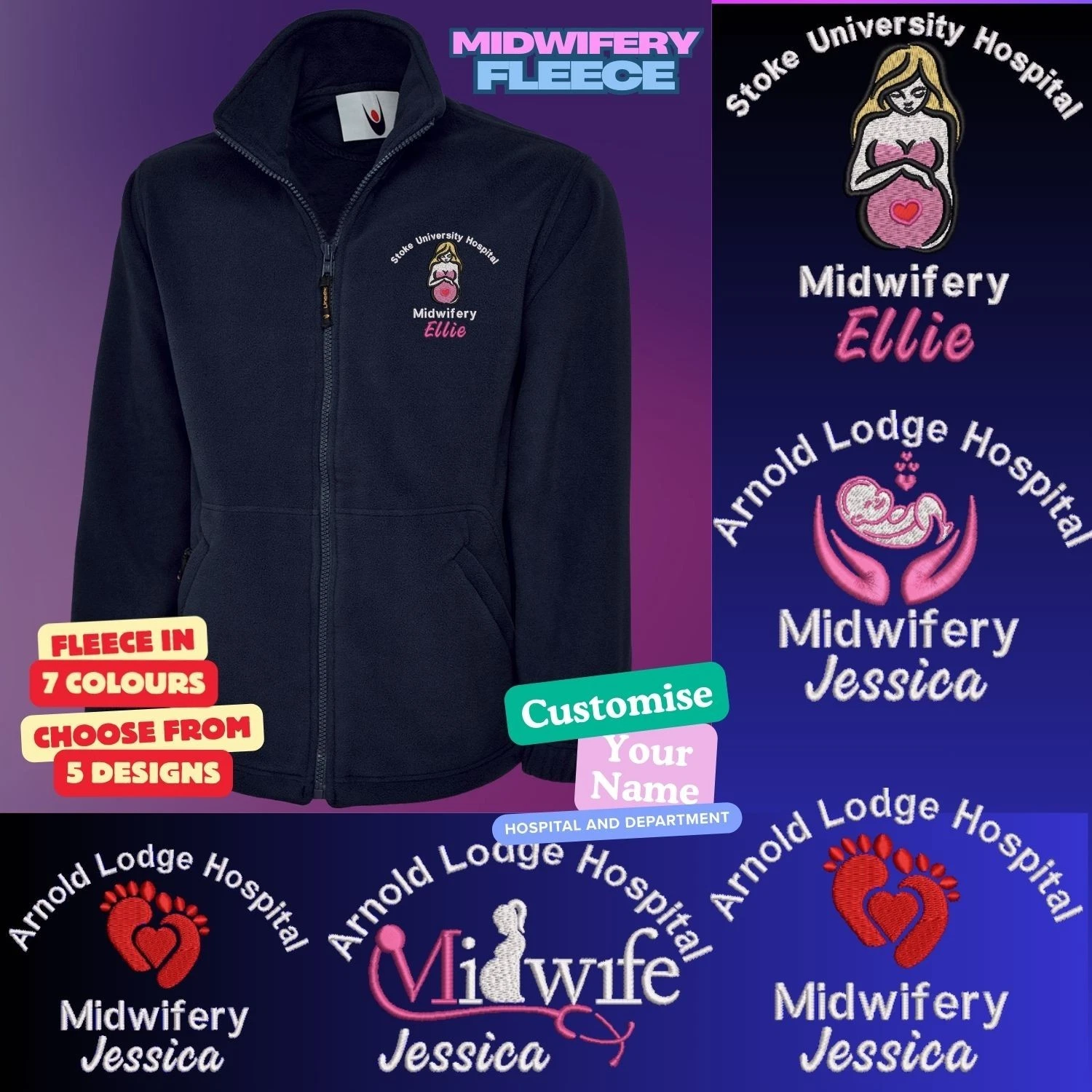 PERSONALISED MIDWIFE MIDWIFERY FLEECE JACKET WORKWEAR EMBROIDERED CUSTOM MIDWIFE