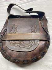 VTG 1960s 1970s Hand Tooled Leather Shoulder Bag Boho Purse Pocketbook
