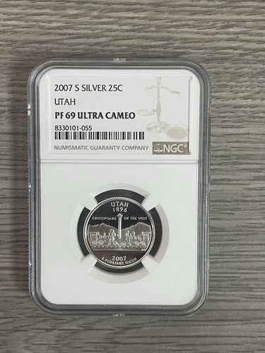 2007-S Silver Proof Utah 25C - NGC PF69 UCAM State Quarter Ultra Cameo