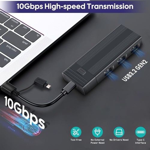 Adaptateur Boîtier SSD SATA M.2 NVME en Aluminium, USB 3.2 Gen 2 (10 10G (3 A) - Photo 4/9