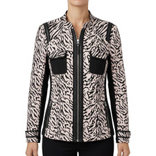 Chicos Womens 0 S Animal Print Full Zip Mock Neck Stretch Jacket Chic Travel
