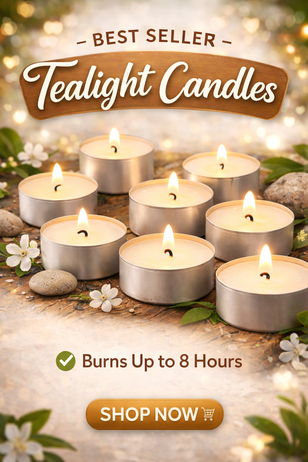 Light Candles White Unscented Smokeless Long 8 Hour Extended