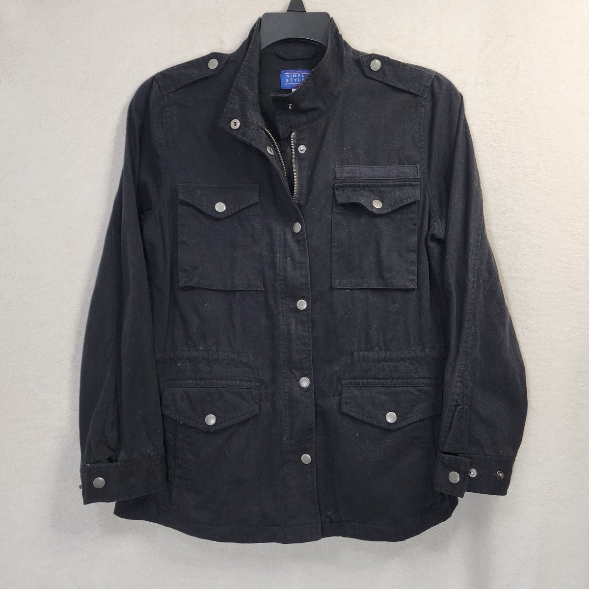 Military Utility Field Jacket Black zip Flap & Snap cotton Pockets