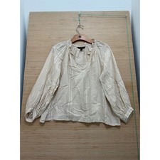 Banana Republic Cream Dobby Stripe Ruffle Neck V-Neck Peasant Blouse XS