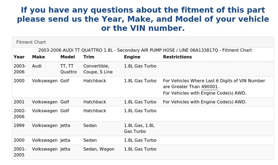 2003-2006 AUDI TT QUATTRO 1.8L - Secondary AIR PUMP HOSE / LINE 06A133817Q - Image 4 of 4