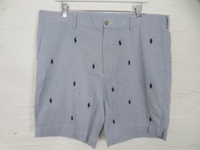 Polo Ralph Lauren Shorts Mens 38 Blue White Seersucker Striped Embroidered Pony