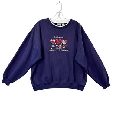 Vtg CLASSIC ELEMENTS Large Grandmas Are Sew Special Blue Embroidered Sweatshirt