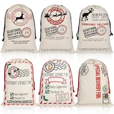6 Pack Large Christmas Bag Santa Sacks Xmas Canvas Cotton Xmas Sack Stocking ...