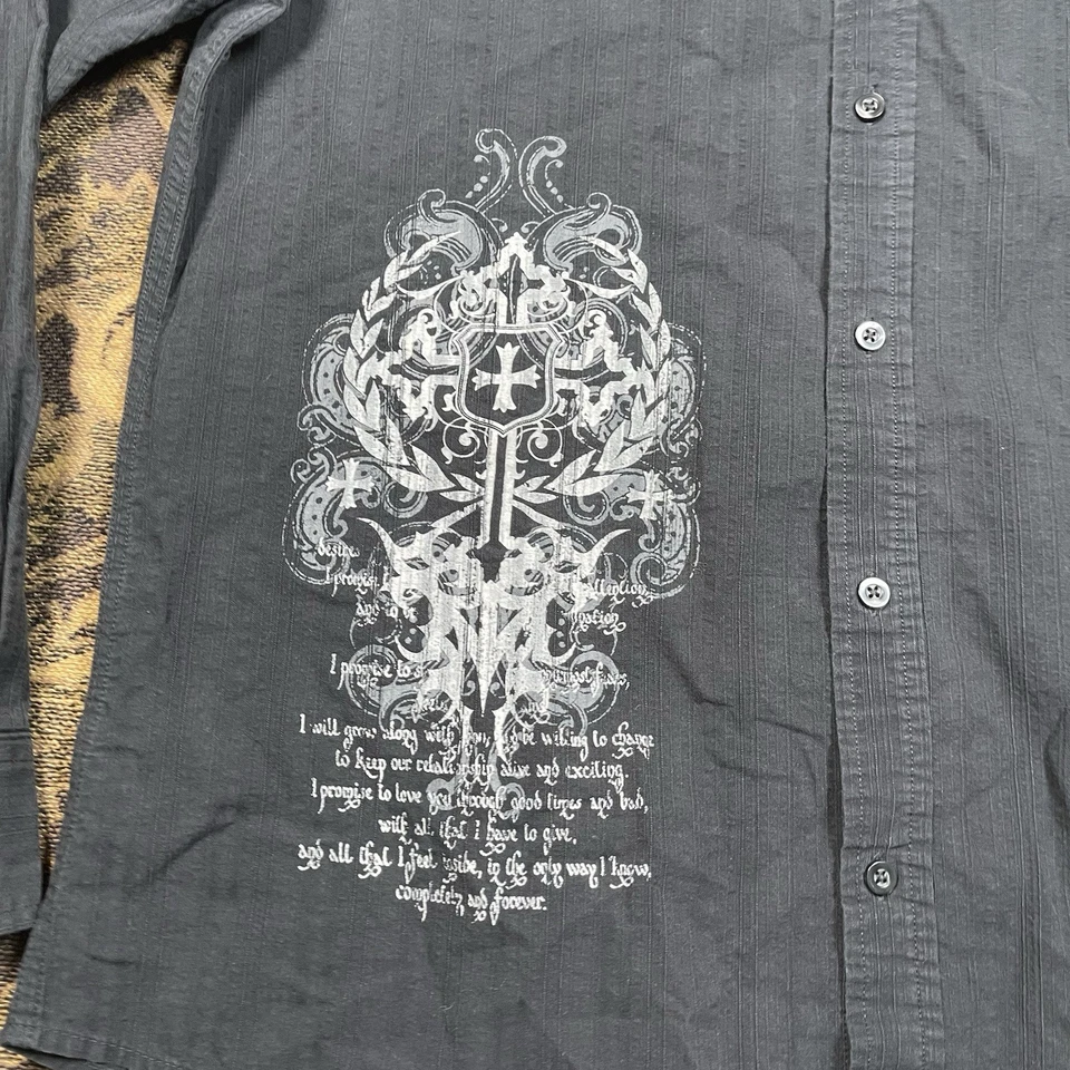 Camisa Helix Para Hombres XL Negra Manga Larga Con Botones Espada Cruzada Grunge Estilo Punk Foto 4 de 4