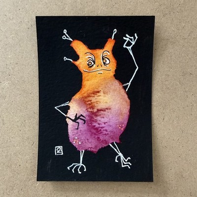 ACEO Original Abstract Art Card featuring a Dancing Creature by HausOfRen