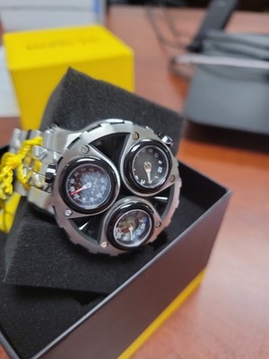 Invicta 3 Timezone Unique 3 Face Stainless And Black Rare Sample Piece New