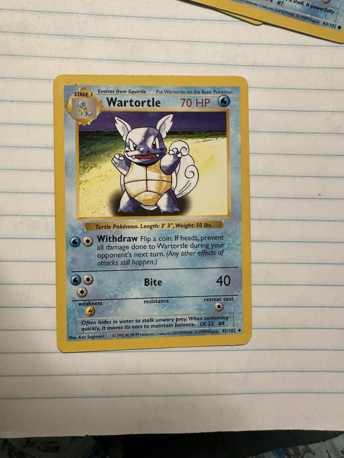 Wartortle 42/102 - Base Set Shadowless 1999 Pokemon Card
