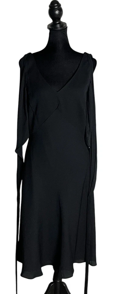 Vestido midi para mujer Armani Collezioni mezcla de seda sin mangas corbata fluido negro talla 10 Foto 2 de 4