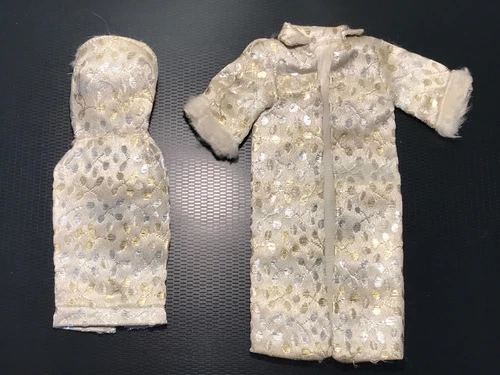 Vintage Barbie Clone SILVER & GOLD BROCADE SHEATH & COAT SET (1960s)