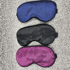 Hochoek Silk Sleep Mask 3pk Eye Cover Adjustable Soft Black Purple Blue Bin5090