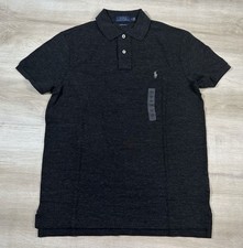 NWT Polo Ralph Lauren Mens Shirt Heather Black S Custom Slim Fit Mesh Polo