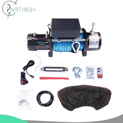 Electric Recovery Winch 13000LBS 26m Synthetic Rope Truck Trailer 12V w/cover