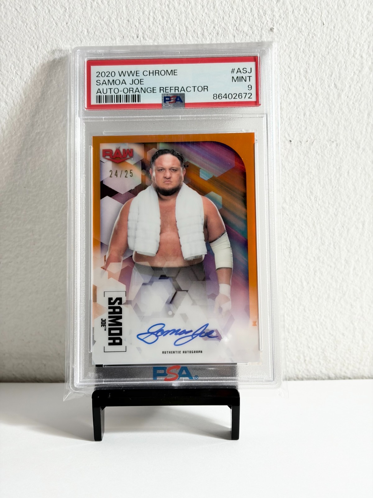 Samoa Joe Auto Orange 24/25 2020 Topps Chrome WWE Card # A-SJ Graded PSA 9