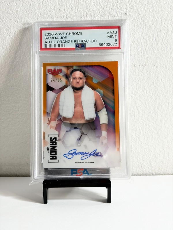 Samoa Joe Auto Orange 24/25 2020 Topps Chrome WWE Card # A-SJ Graded PSA 9