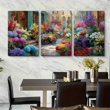 3pcs Flower Market Cityscape Perfect Wall Art Canvas Framed 50x70cm