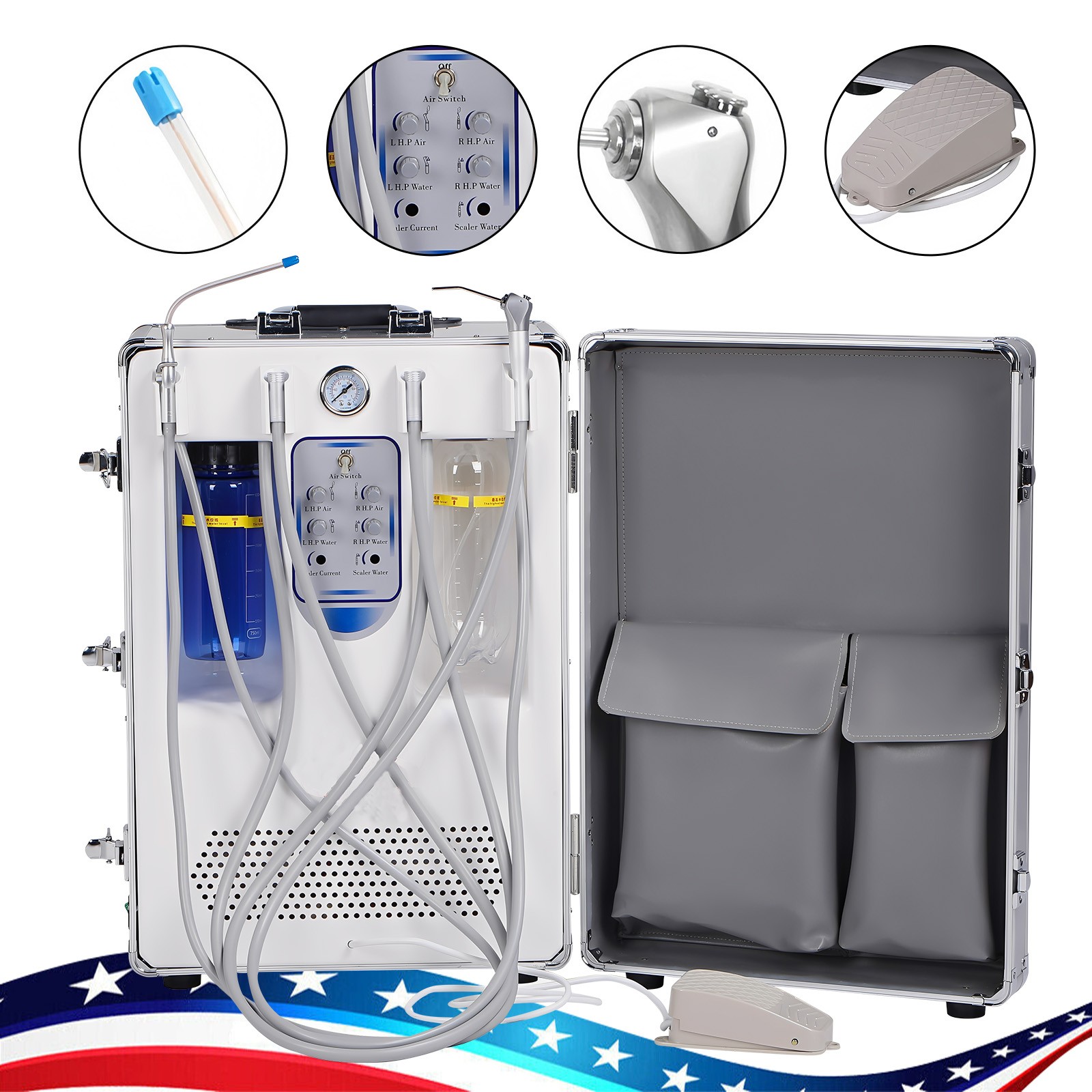 Portable Mobile Dental Delivery Unit System Cart with Air Compressor Suction 4H