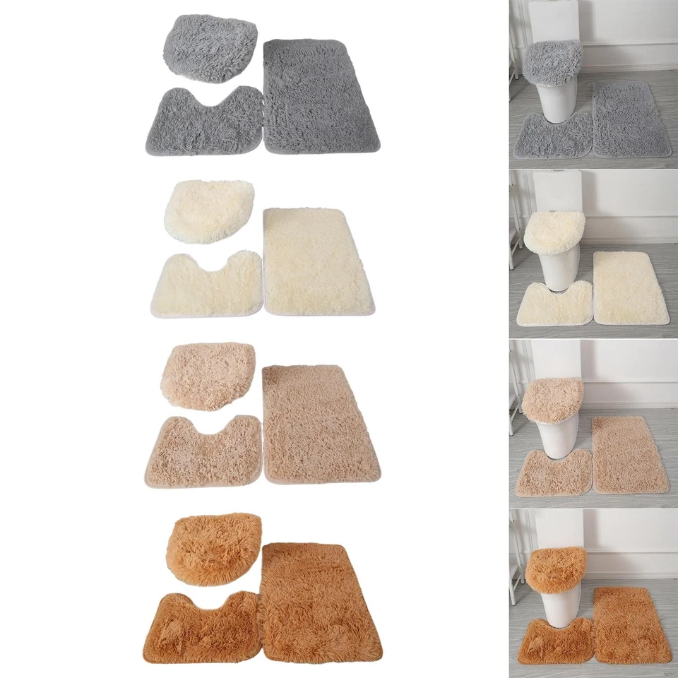 3 Pieces Bath Rugs Set Toilet Lid Cover U Shape Rug Bath Mat for Shower Room